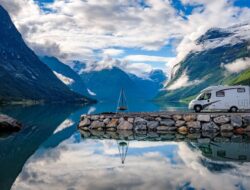 Family vacation travel RV, holiday trip in motorhome